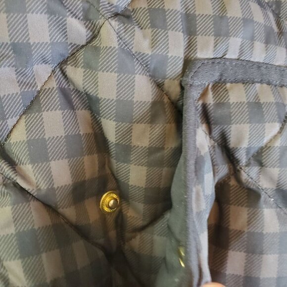 J. Crew Quilted Puffer Vest Women M Gray Brown Gingham Check Down‎ Fill Full zip - Picture 8 of 11